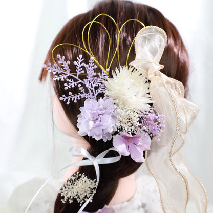 髪飾り スミレ【ヘアアクセサリー 花 ドライフラワー プリザーブド 水引】 【結婚式 ヘアアクセサリー】