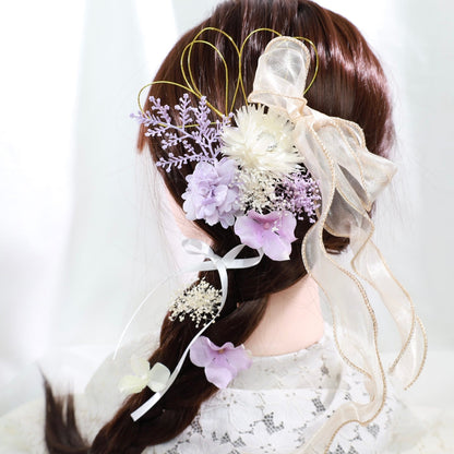 髪飾り スミレ【ヘアアクセサリー 花 ドライフラワー プリザーブド 水引】 【結婚式 ヘアアクセサリー】