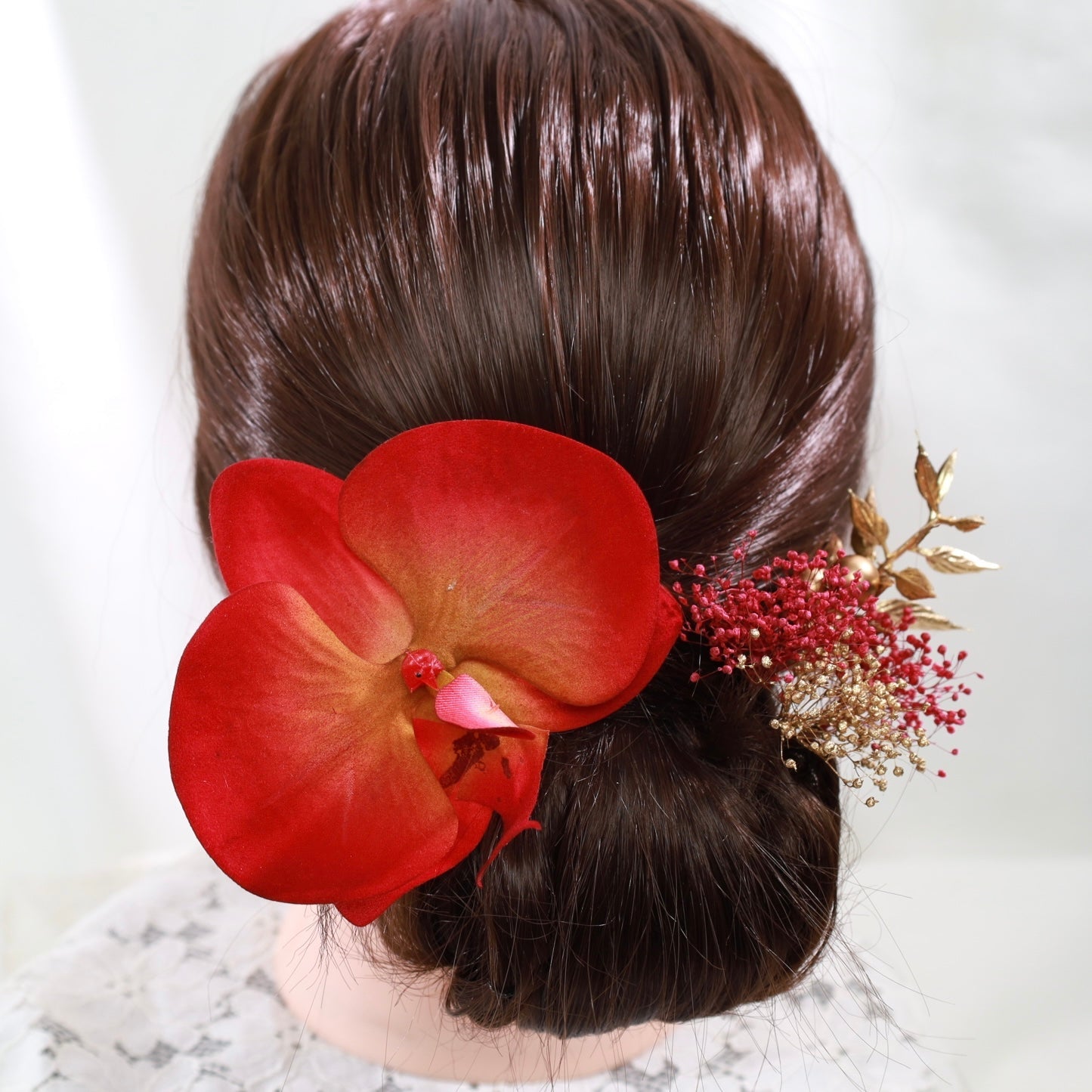 髪飾り 胡蝶蘭RD【ヘアアクセサリー 花 ドライフラワー プリザーブド 水引】 【結婚式 ヘアアクセサリー 胡蝶蘭】