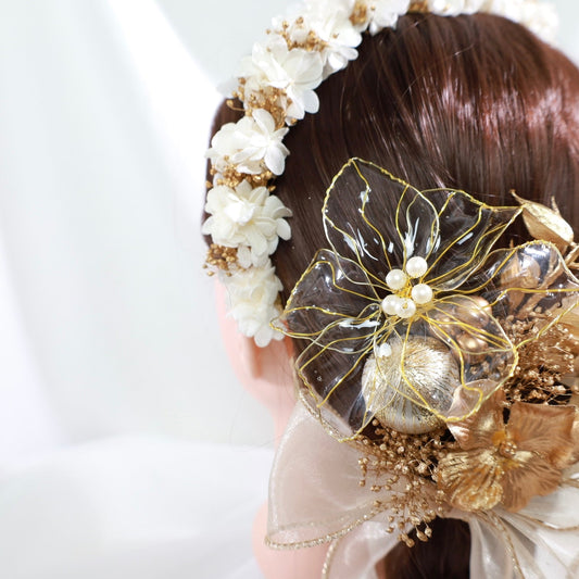 髪飾り ソミ【アメリカンフラワー 髪飾り ヘアアクセサリー 花 ヘッドドレス ドライフラワー プリザーブドフラワー 水引 和玉髪飾り】 【結婚式 和装 ヘアアクセサリー カチューシャ】