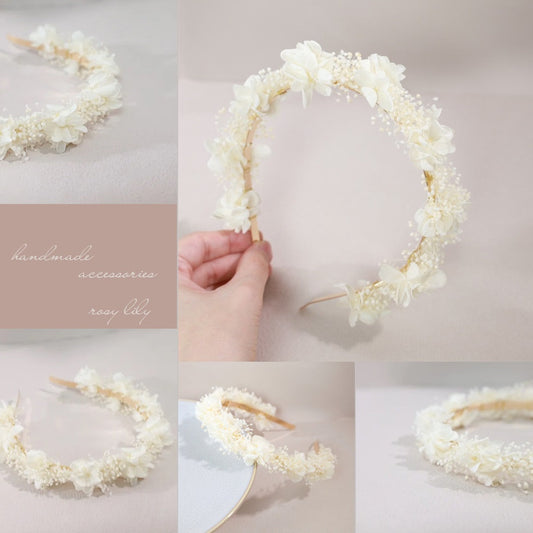 髪飾り カチューシャW【ヘアアクセサリー 花 ドライフラワー プリザーブド かすみ草】 【結婚式 和装 アクセサリー カチューシャ】