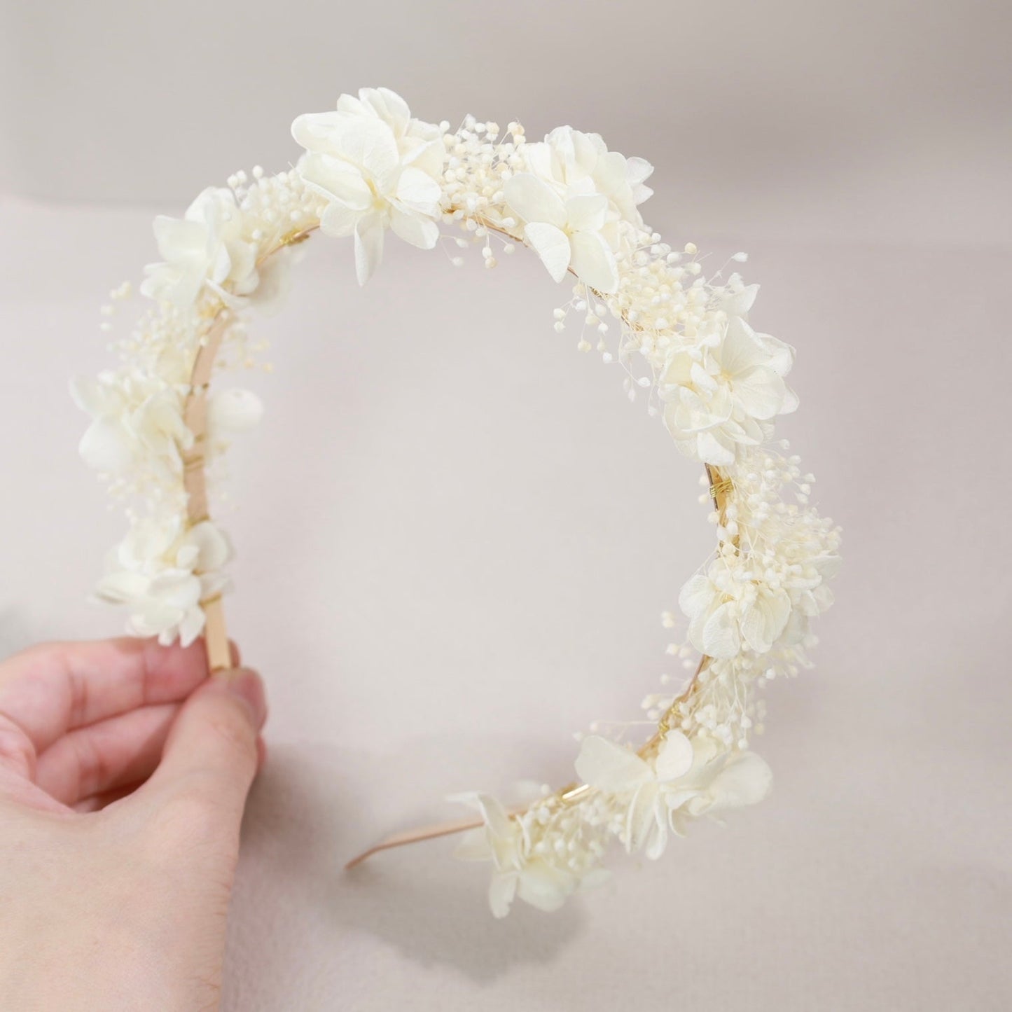 髪飾り カチューシャW【ヘアアクセサリー 花 ドライフラワー プリザーブド かすみ草】 【結婚式 和装 アクセサリー カチューシャ】