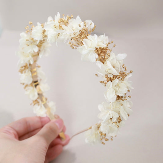 髪飾り カチューシャWG【ヘアアクセサリー 花 ドライフラワー プリザーブド かすみ草】 【結婚式 和装 アクセサリー カチューシャ】