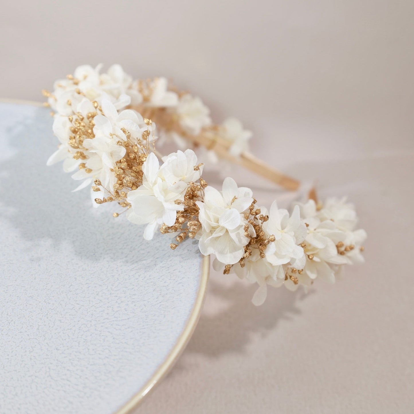 髪飾り カチューシャWG【ヘアアクセサリー 花 ドライフラワー プリザーブド かすみ草】 【結婚式 和装 アクセサリー カチューシャ】