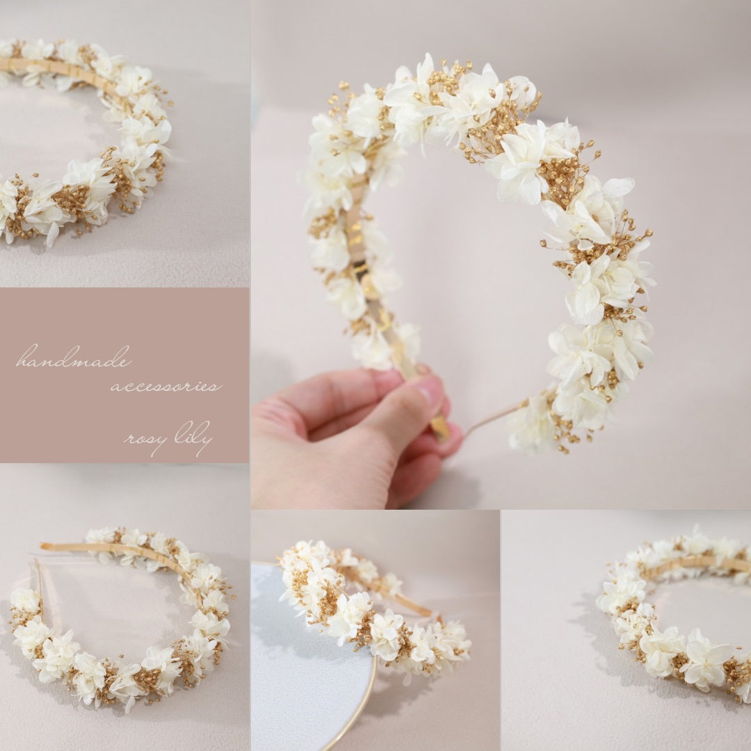 髪飾り カチューシャWG【ヘアアクセサリー 花 ドライフラワー プリザーブド かすみ草】 【結婚式 和装 アクセサリー カチューシャ】