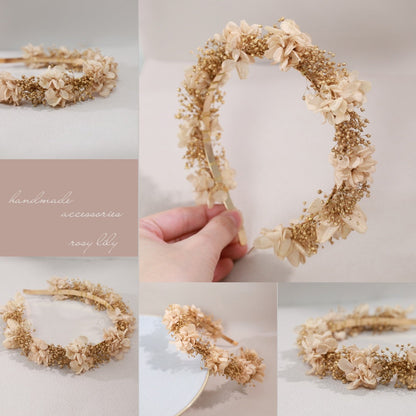 髪飾り カチューシャK【ヘアアクセサリー 花 ドライフラワー プリザーブド かすみ草】 【結婚式 和装 アクセサリー カチューシャ】