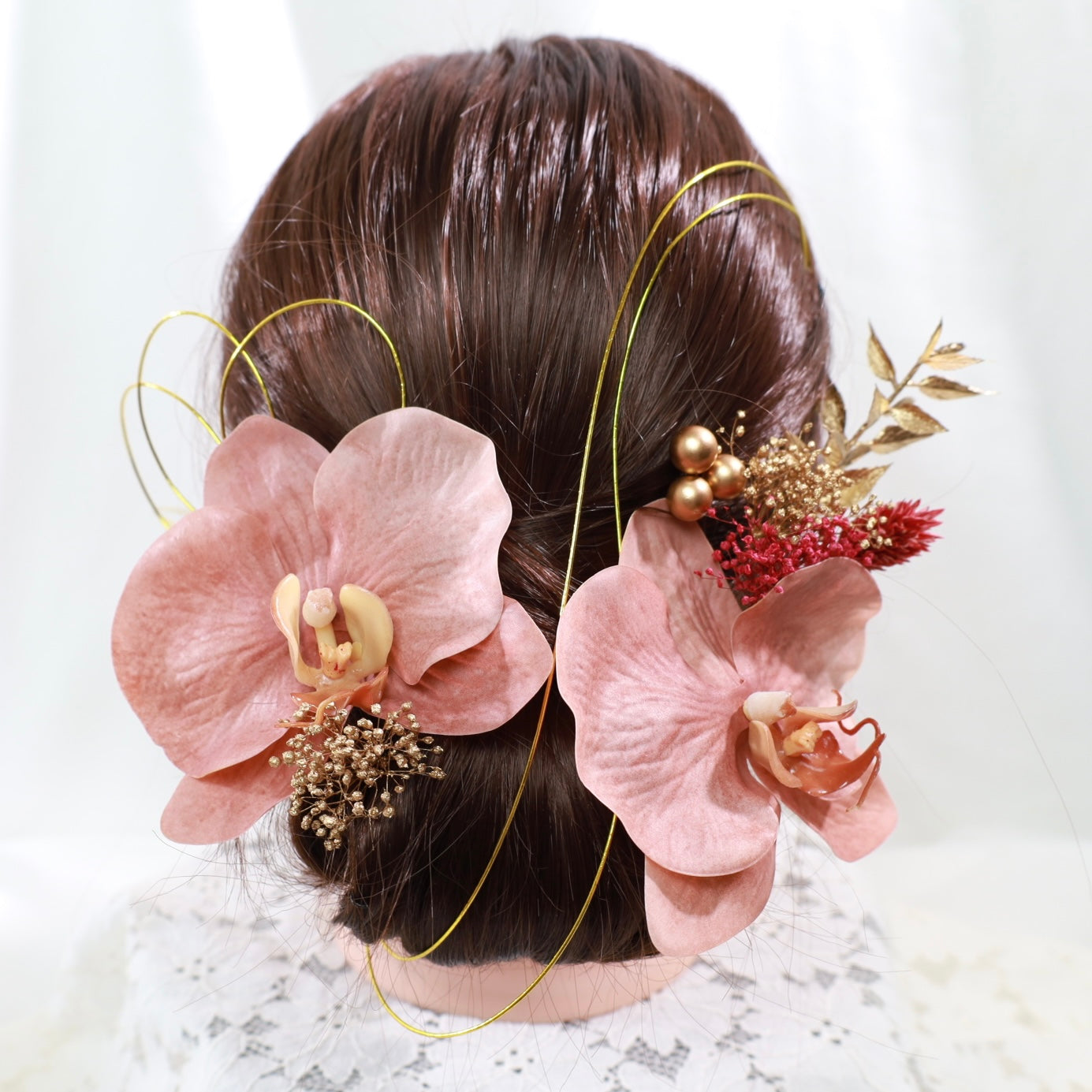 髪飾り 胡蝶蘭PK【ヘアアクセサリー 花 ドライフラワー プリザーブド 水引】 【結婚式 ヘアアクセサリー 胡蝶蘭】