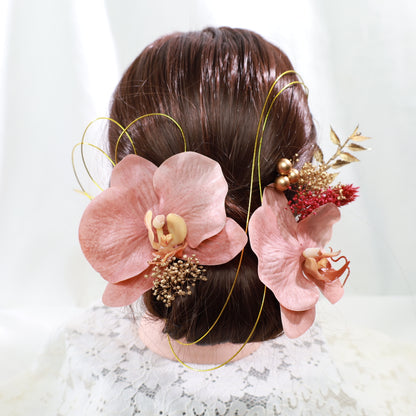 髪飾り 胡蝶蘭PK【ヘアアクセサリー　花　ドライフラワー　プリザーブド　水引】 【結婚式　ヘアアクセサリー　胡蝶蘭】