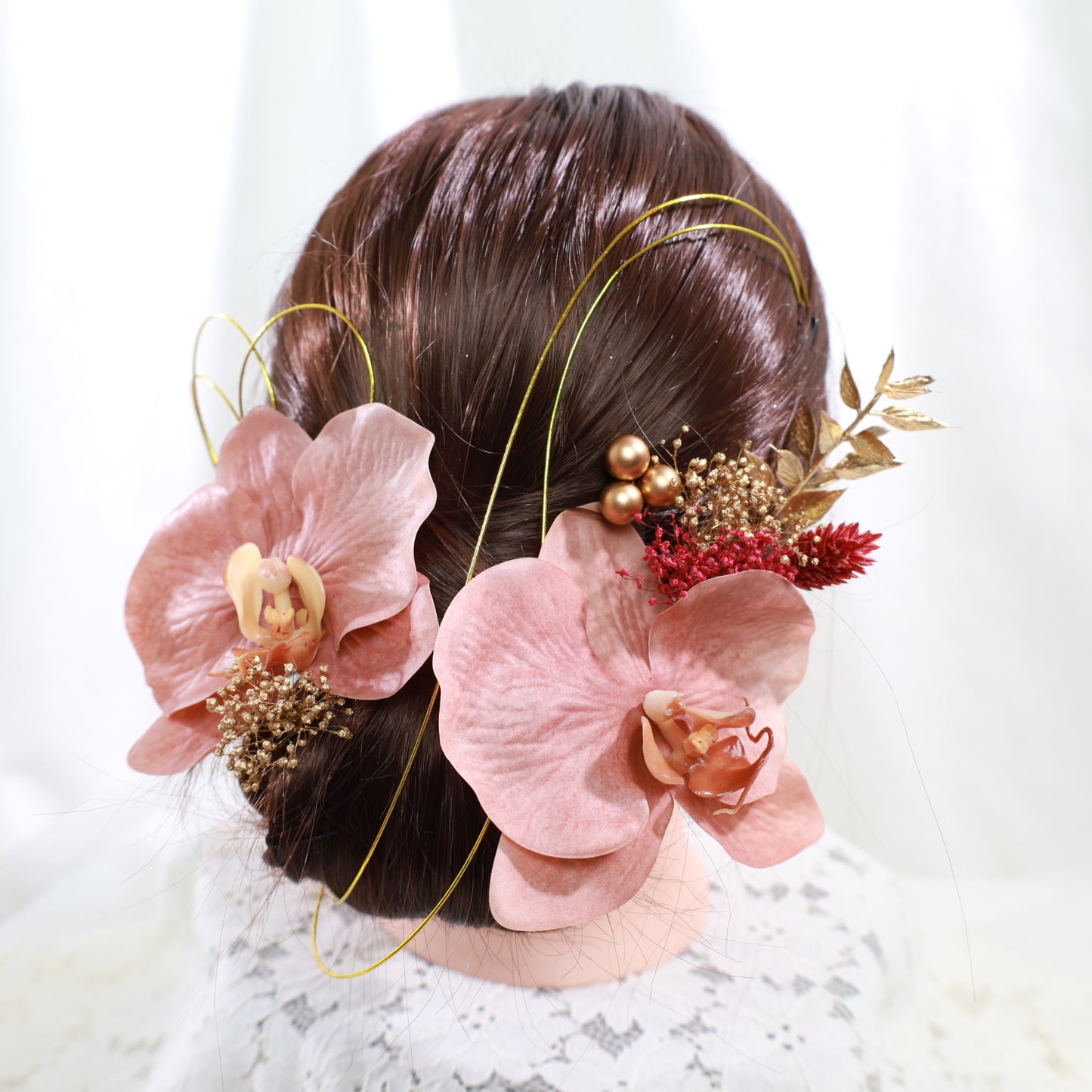 髪飾り 胡蝶蘭PK【ヘアアクセサリー　花　ドライフラワー　プリザーブド　水引】 【結婚式　ヘアアクセサリー　胡蝶蘭】