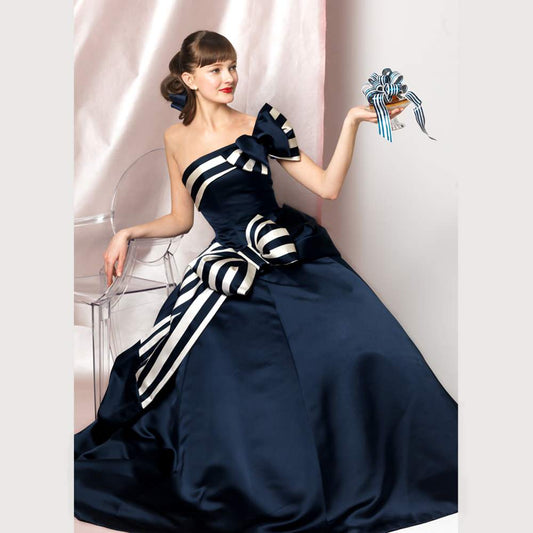 紺白ストライプスイートキャンディー 【結婚式 カラードレス オーダーメイド】