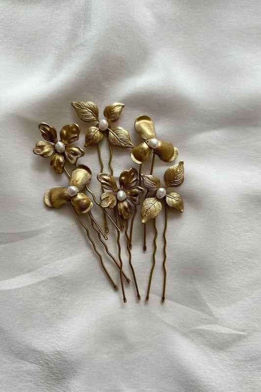 【ヘッドドレス】真鍮パーツのヘアピンセット~ブライダルヘッドドレス~ ≪HPN-16»【結婚式 ヘアアクセサリー】