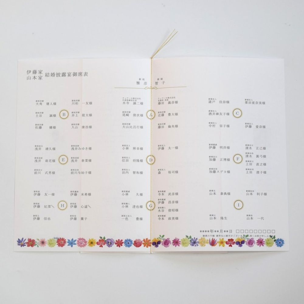 【結婚式 席次表】マリアージュフルール (印刷込み)【結婚式 ペーパー 席次表】