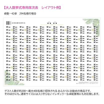 【結婚式 席次表 大人数専用】リーフ (印刷込み)【結婚式 ペーパー 席次表】
