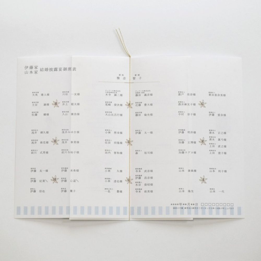 【結婚式 席次表】アンティークスウィート ブルー(印刷込み)【結婚式 ペーパー 席次表】