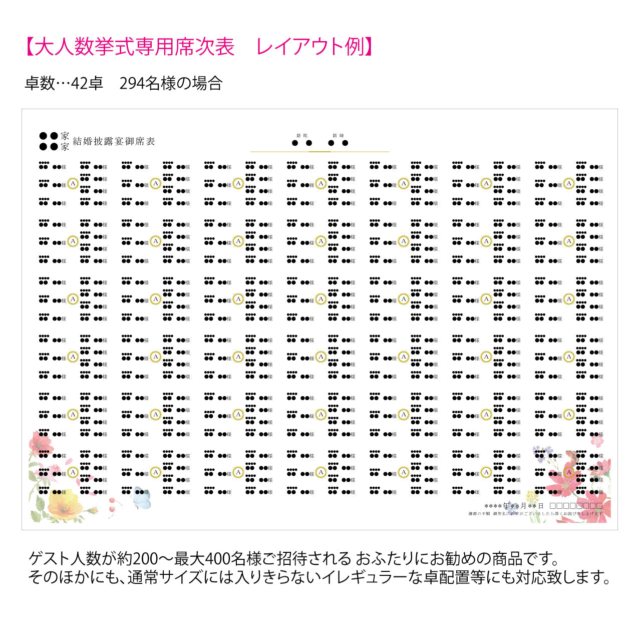 【結婚式 席次表 大人数専用】バタフライ (印刷込み)【結婚式 ペーパー 席次表】