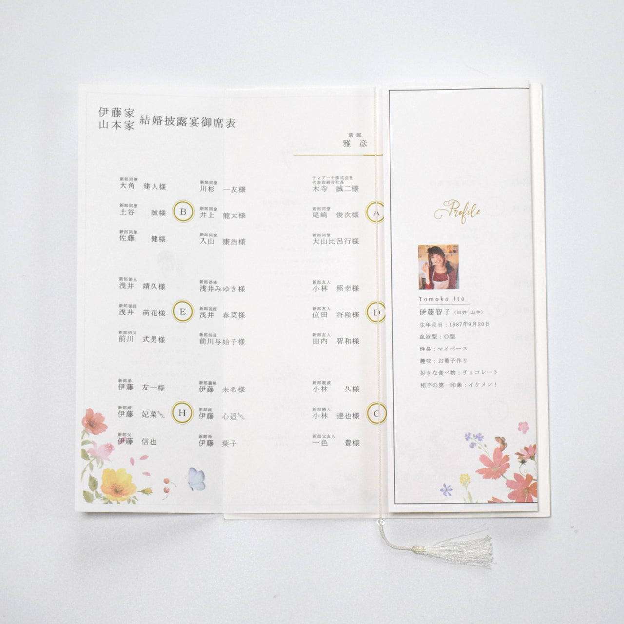 【結婚式 席次表 大人数専用】バタフライ (印刷込み)【結婚式 ペーパー 席次表】