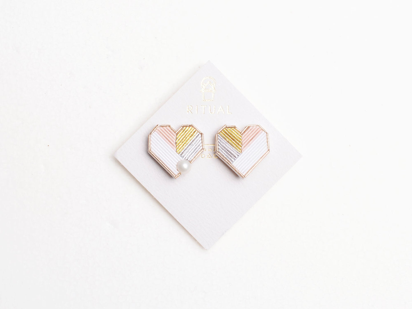 RITUAL 水引 ピアス/イヤリング [Heart Pearl][White]/ブライダルアクセサリー 【結婚式 和装 アクセサリー】