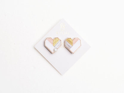 RITUAL 水引 ピアス/イヤリング [Heart Pearl][White]/ブライダルアクセサリー 【結婚式 和装 アクセサリー】
