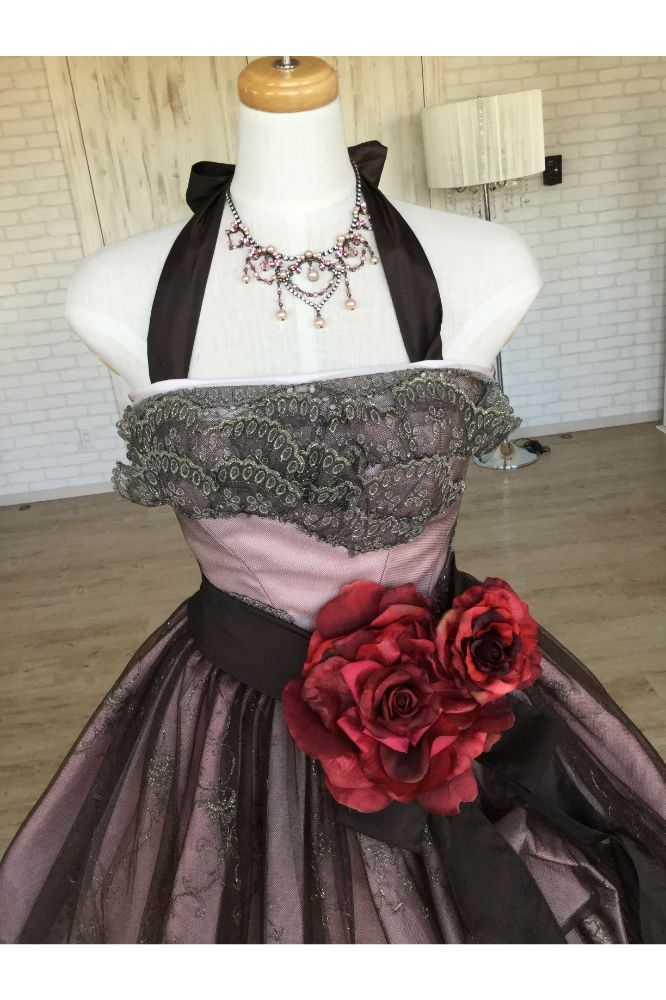 【SALE】カラードレス ブラウン×ピンク 【販売衣装】