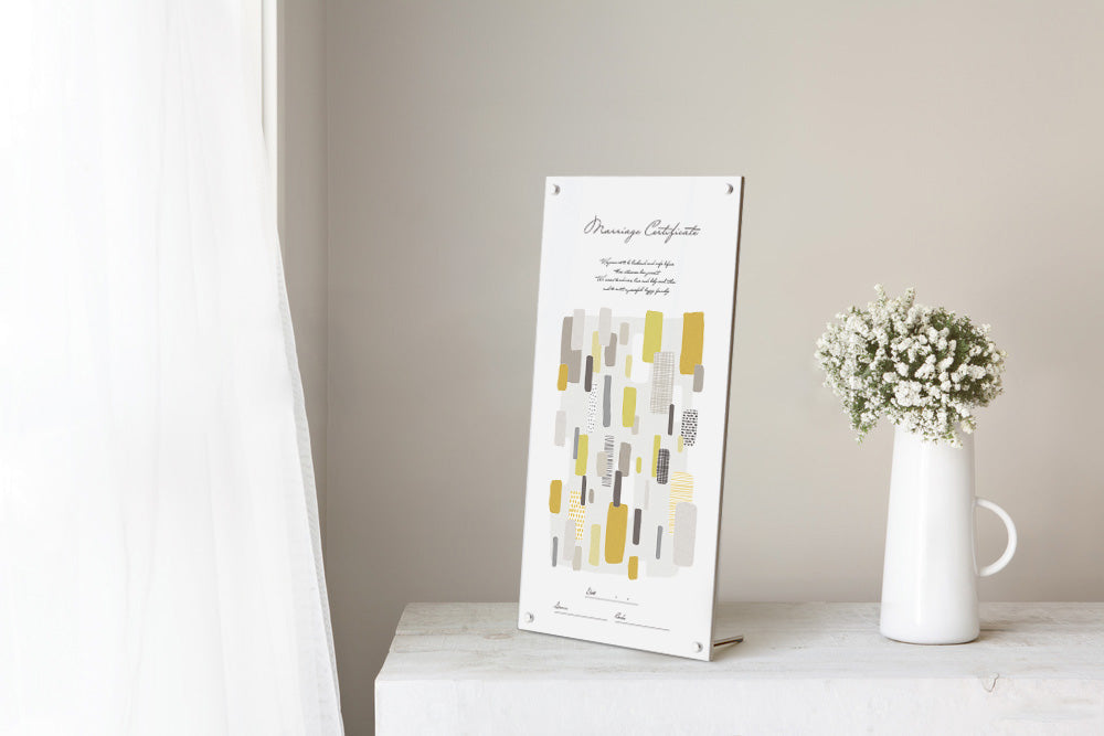 シールで作るゲスト参加型の結婚証明書・ウェディングアート(イエロー)【結婚式 結婚誓約書 ウェディング 挙式 ゲスト参加型】