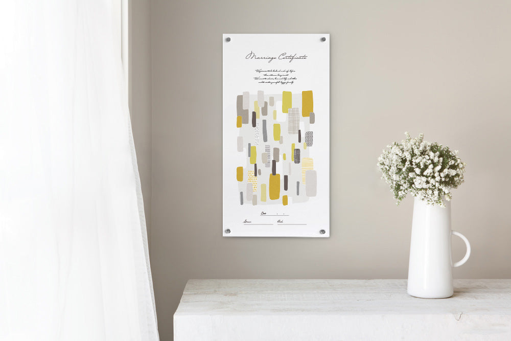 シールで作るゲスト参加型の結婚証明書・ウェディングアート(イエロー)【結婚式 結婚誓約書 ウェディング 挙式 ゲスト参加型】