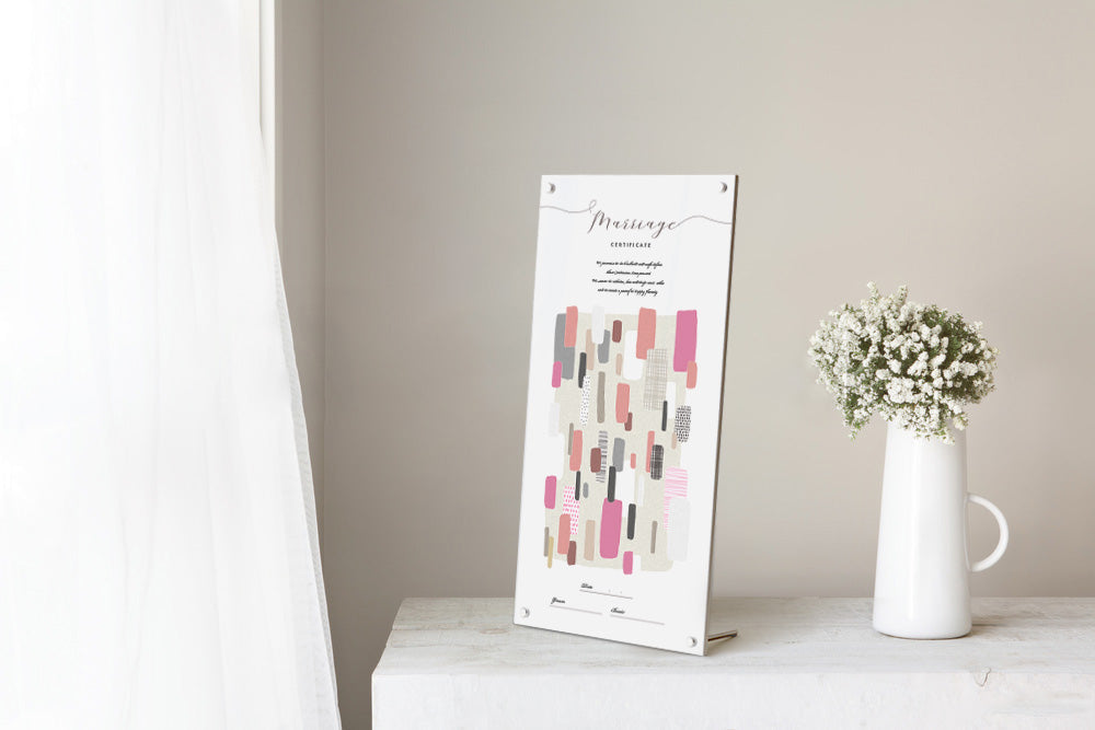 シールで作るゲスト参加型の結婚証明書・ウェディングアート(ピンク)【結婚式 結婚誓約書 ウェディング 挙式 ゲスト参加型】