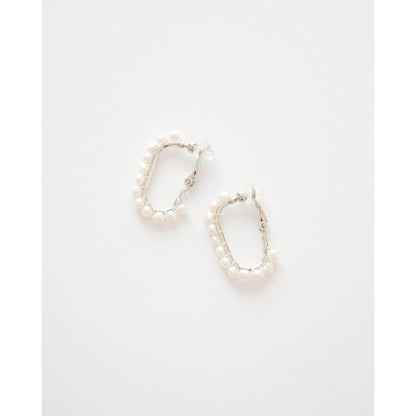 silver oval pearl hoop