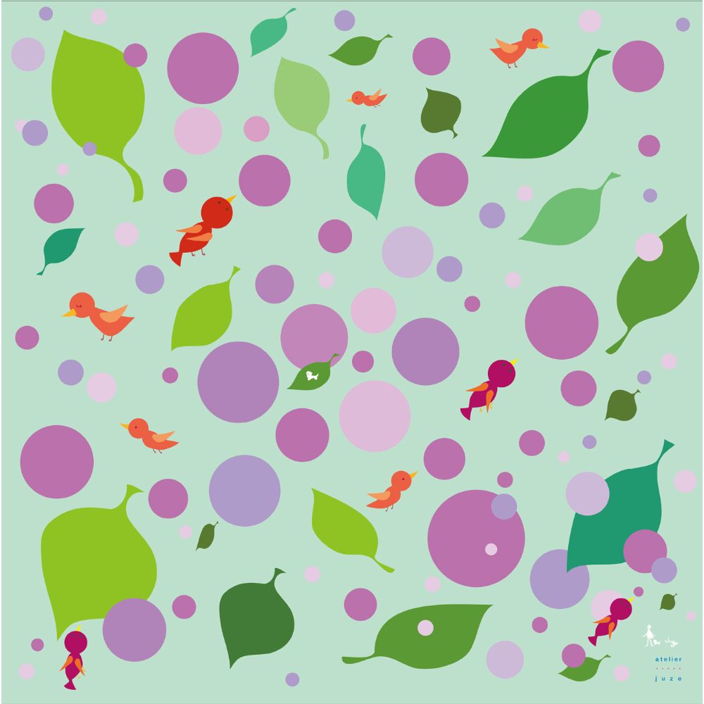 アトリエ・ジュゼのハンカチ(鳥と木の実_ミントブルー) 【結婚式 ギフト 引き出物 タオル 寝具】