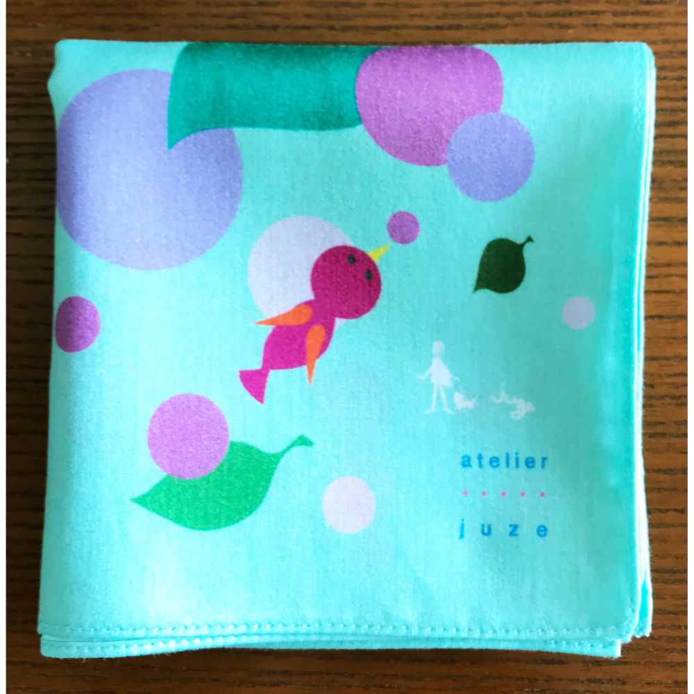 アトリエ・ジュゼのハンカチ(鳥と木の実_ミントブルー) 【結婚式 ギフト 引き出物 タオル 寝具】