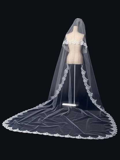 フランス製リバーレースのロングベールJVL137L 【結婚式 ベール レンタル】