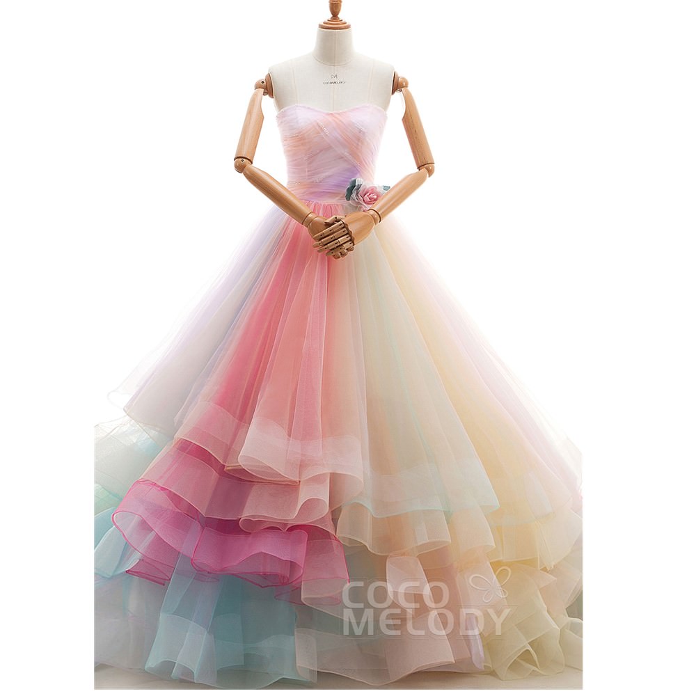 JWLT15067-26-P クリスタル フラワー ピンク レインボー カラードレス 【結婚式 カラードレス】