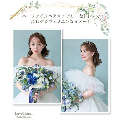 2連クリスタルカチューシャ&イヤリング【結婚式 ヘアアクセサリー】（KA-32e）