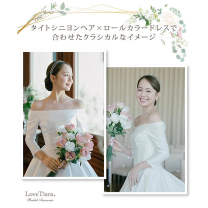 2連クリスタルカチューシャ&ピアス【結婚式 ヘアアクセサリー】（KA-32p）