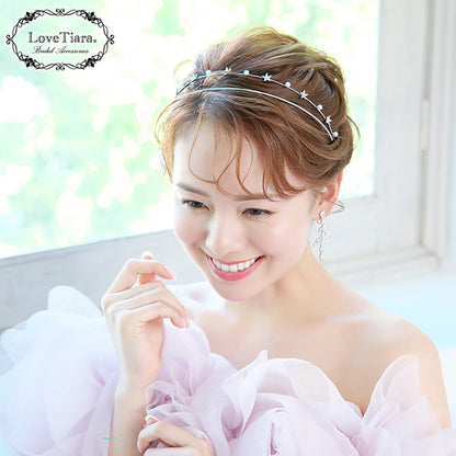 2連ステーションジルコニアカチューシャ【結婚式 ヘアアクセサリー】（KA-35）