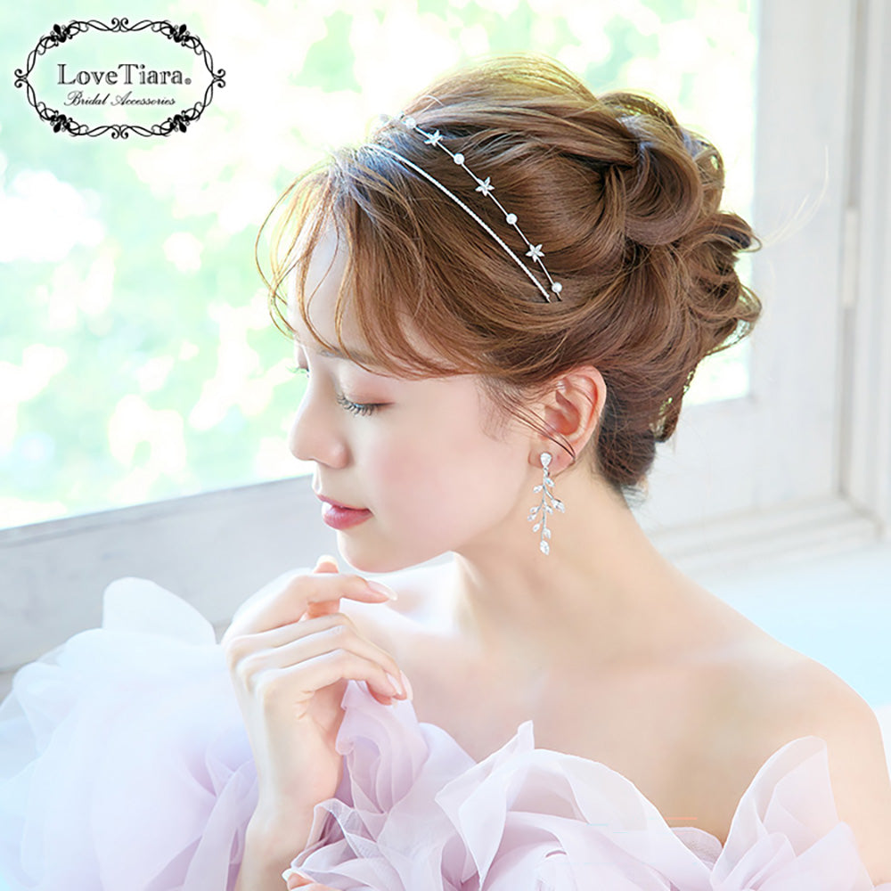 2連ステーションジルコニアカチューシャ【結婚式 ヘアアクセサリー】（KA-35）