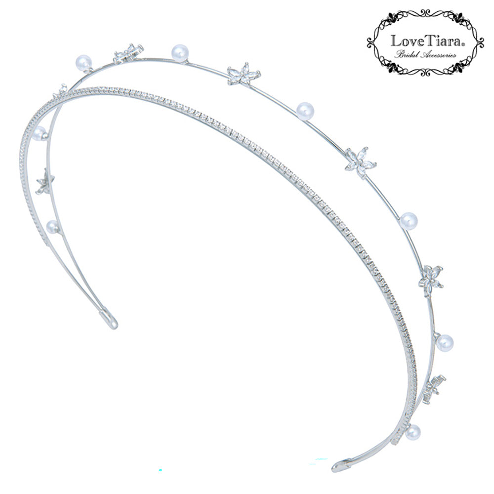 2連ステーションジルコニアカチューシャ【結婚式 ヘアアクセサリー】（KA-35）