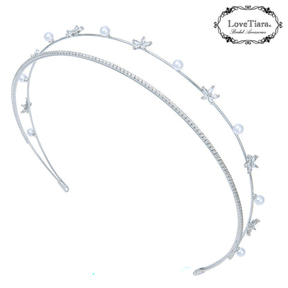 2連ステーションジルコニアカチューシャ【結婚式 ヘアアクセサリー】（KA-35）