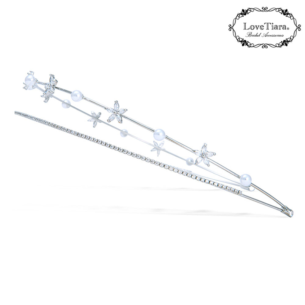 2連ステーションジルコニアカチューシャ【結婚式 ヘアアクセサリー】（KA-35）