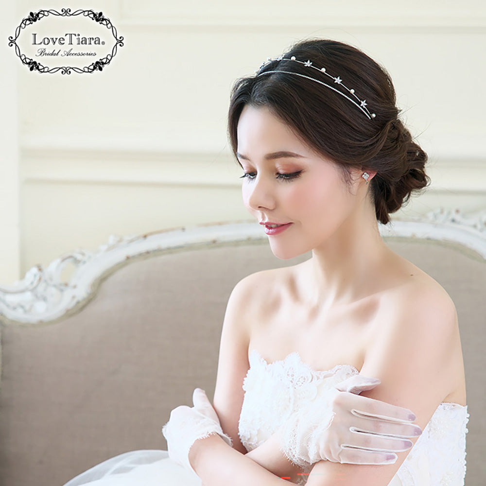 2連ステーションジルコニアカチューシャ【結婚式 ヘアアクセサリー】（KA-35）