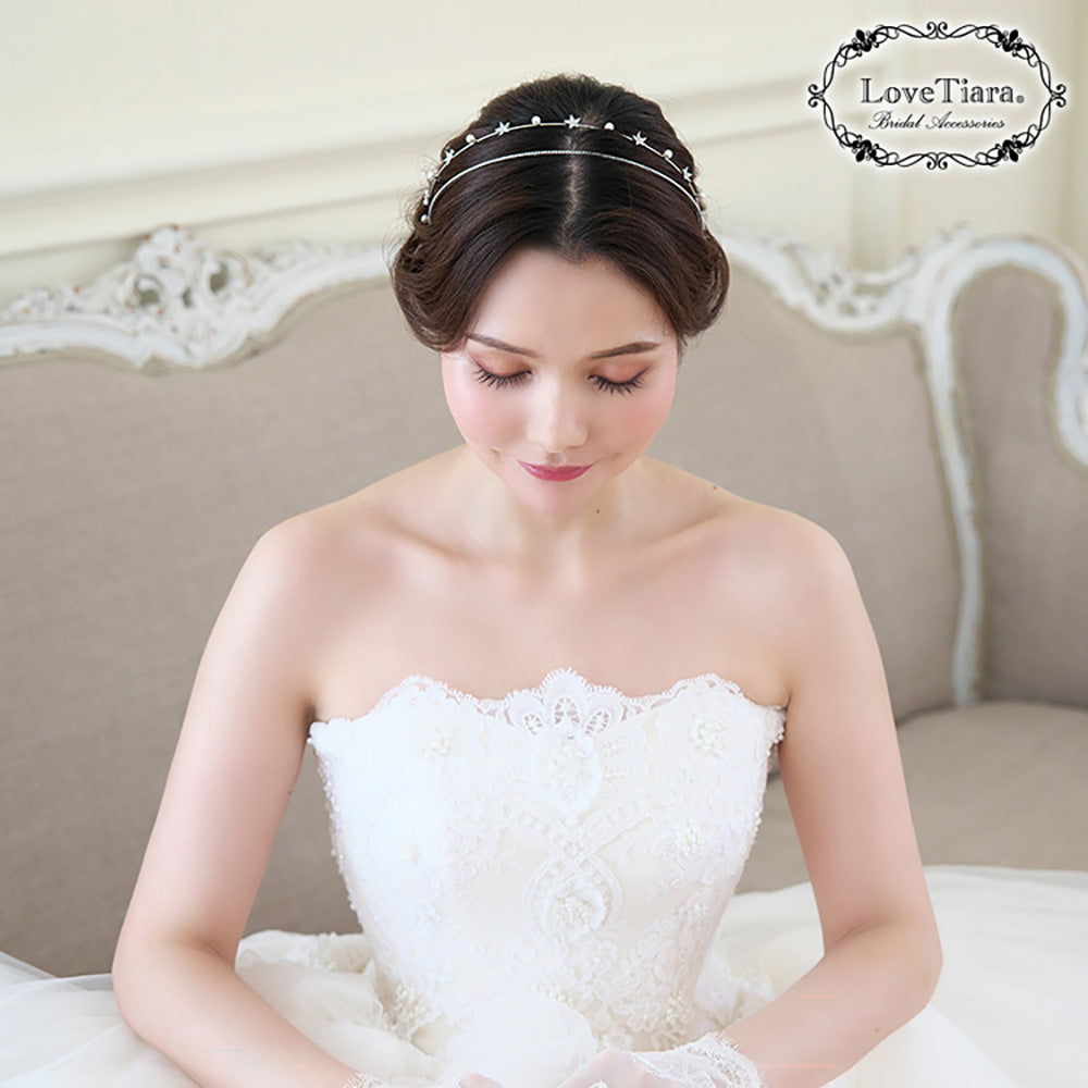 2連ステーションジルコニアカチューシャ【結婚式　ヘアアクセサリー】