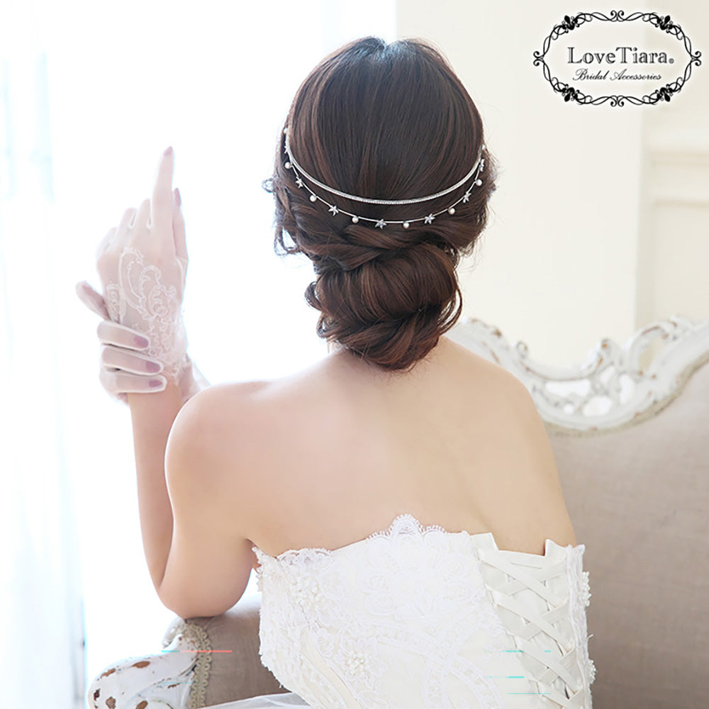 2連ステーションジルコニアカチューシャ【結婚式　ヘアアクセサリー】