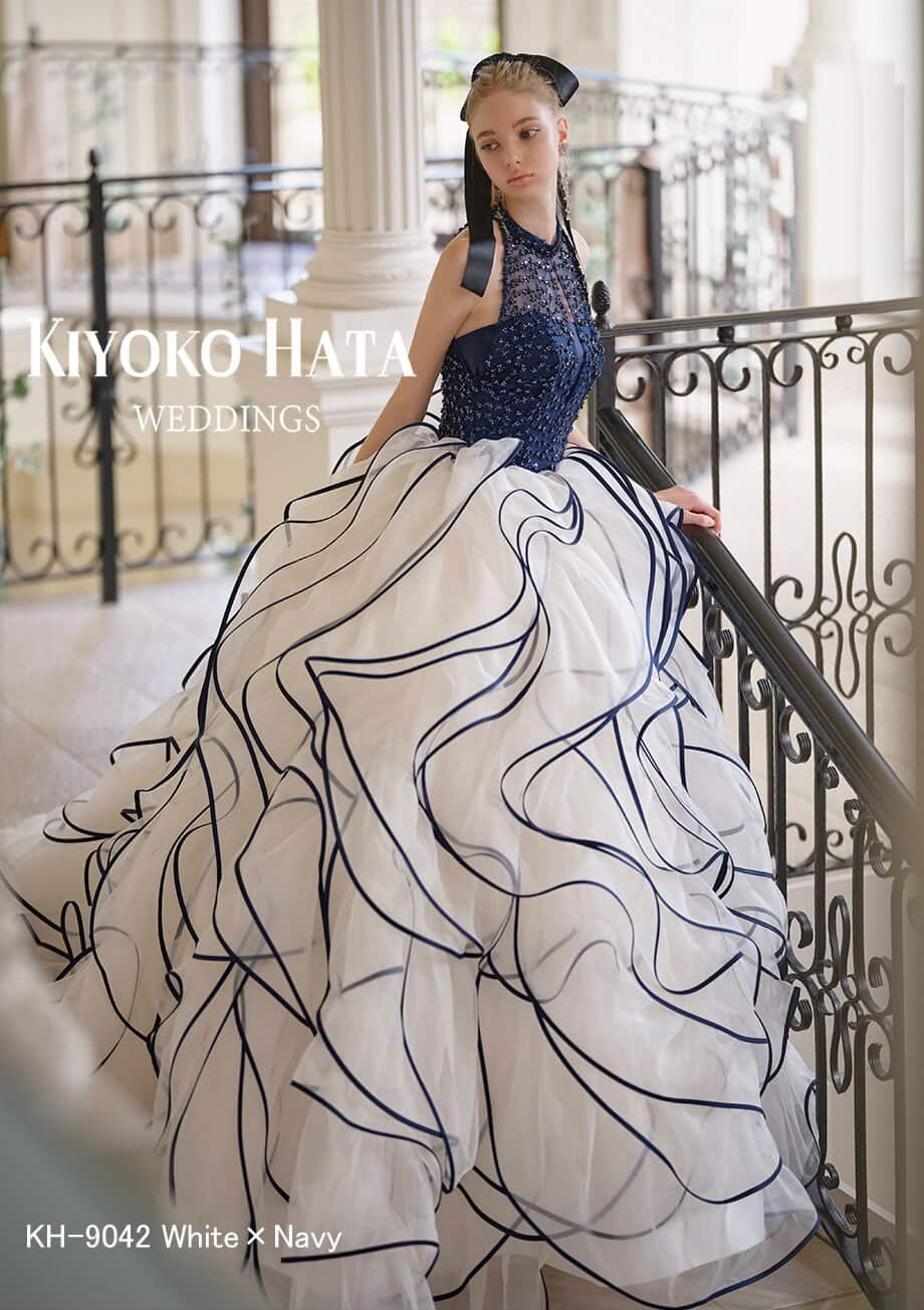 KH9042 White×Navy【結婚式　カラードレス　レンタル】