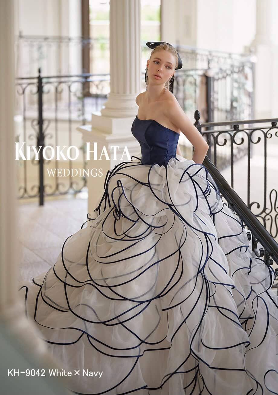 KH9042 White×Navy【結婚式　カラードレス　レンタル】