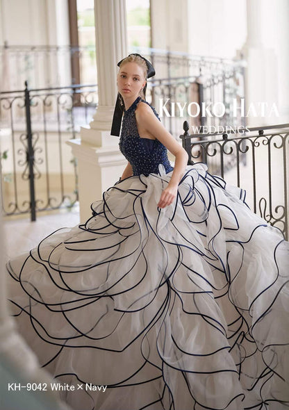 KH9042 White×Navy【結婚式　カラードレス　レンタル】