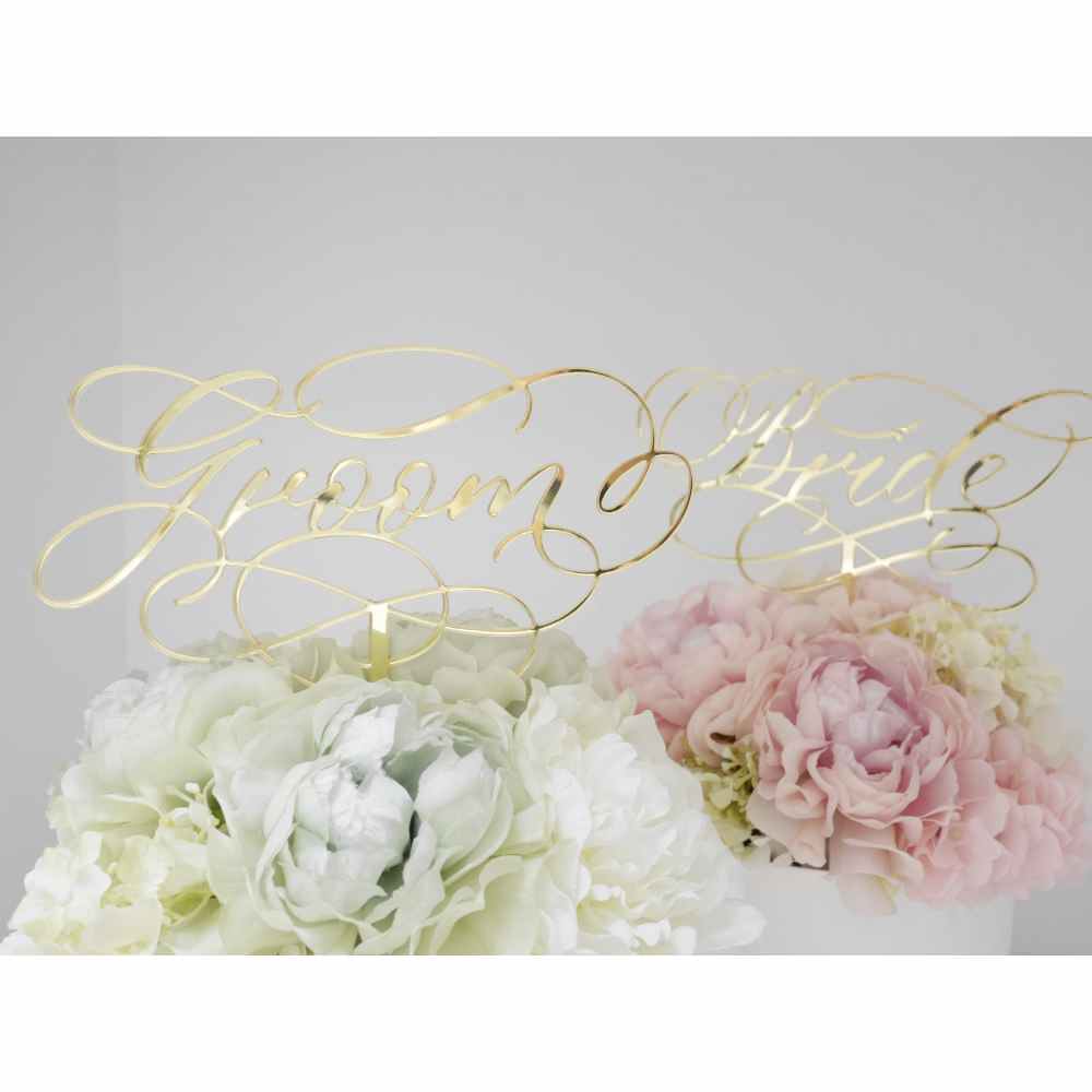 Groom / Bride ケーキトッパー【カリグラフィー】 【結婚式 挙式 披露宴 演出グッズ】