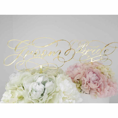 Groom / Bride ケーキトッパー【カリグラフィー】 【結婚式 挙式 披露宴 演出グッズ】