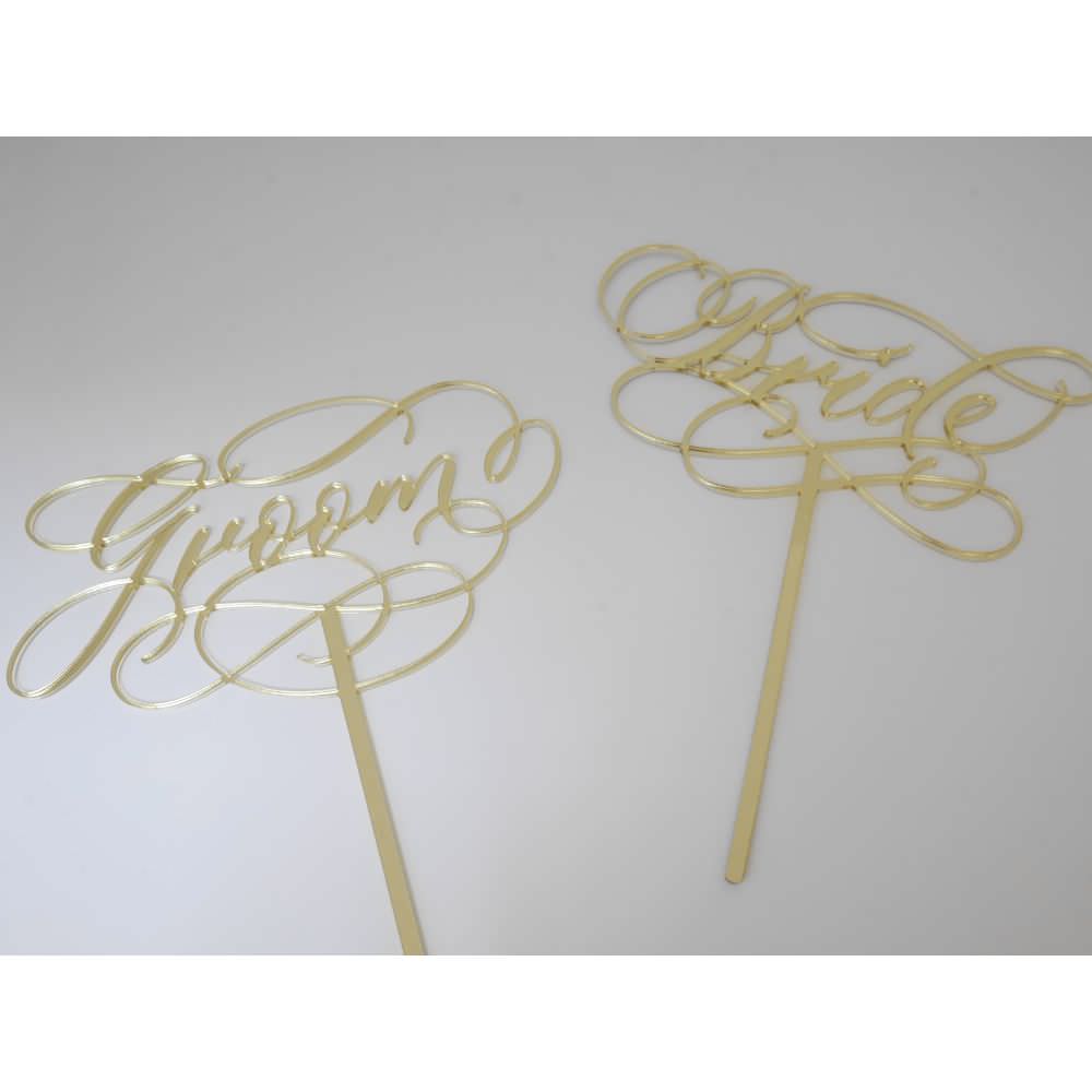 Groom / Bride ケーキトッパー【カリグラフィー】 【結婚式 挙式 披露宴 演出グッズ】