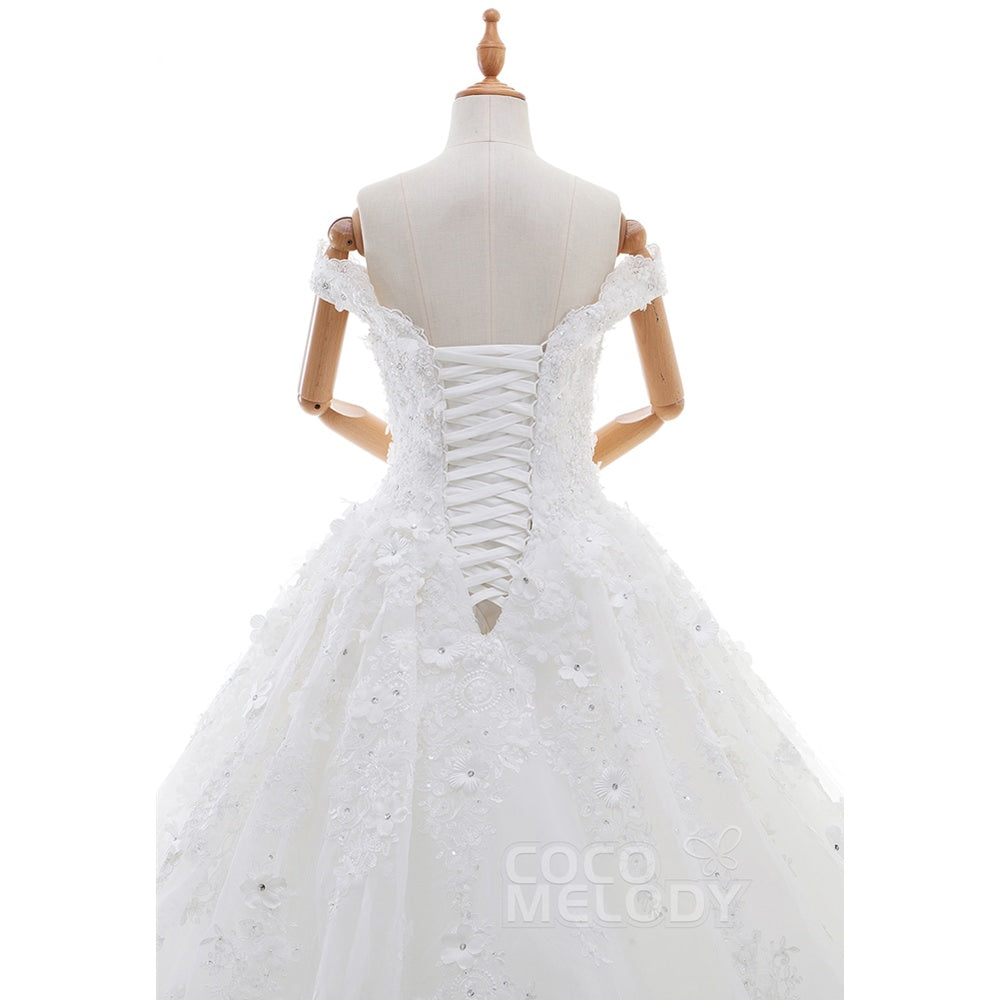 LD4349 ロングトレーン オフショルダー 豪華 ウェディングドレス 【ウェディングドレス オーダーメイド】