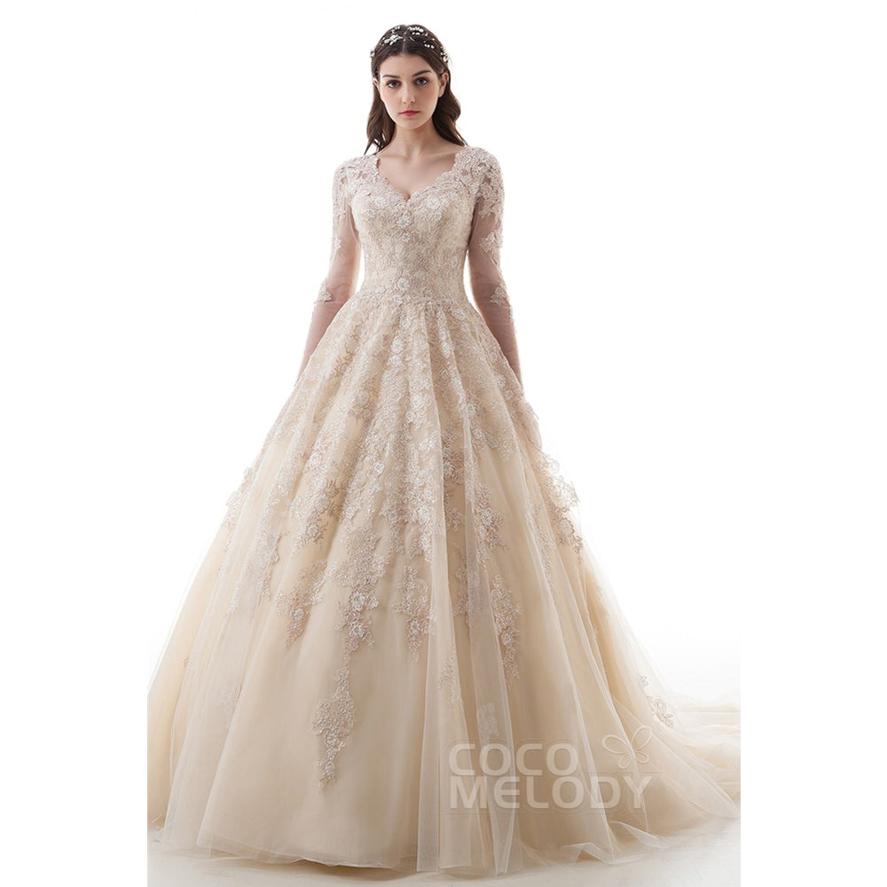 LD4622 ソフトチュール Vネック ウェディングドレス 【ウェディングドレス オーダーメイド】