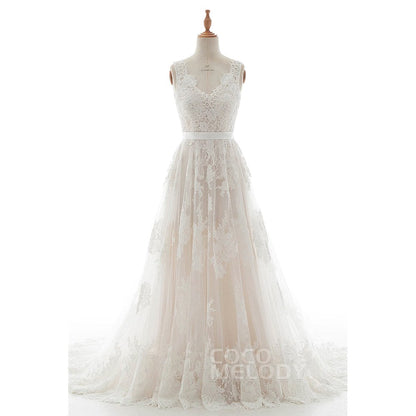 LD5039 ソフトチュール Vネック バックレス スレンダーライン ウェディングドレス 【ウェディングドレス オーダーメイド】